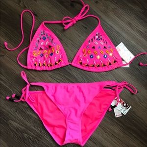 BONGO 2pc Pink Zebra Floral Triangle Bikini Set Size Size XL NEW